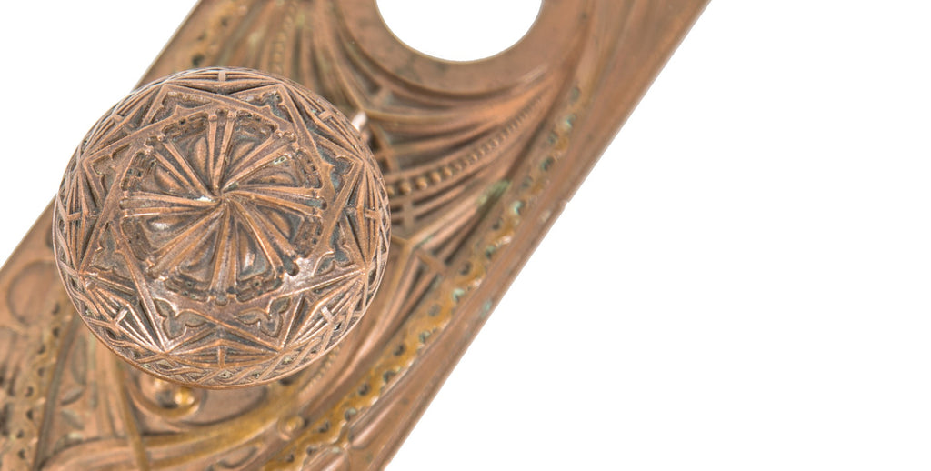 one of two matching rare louis sullivan-designed 1896 guaranty building lobby level cast bronze office door hardware