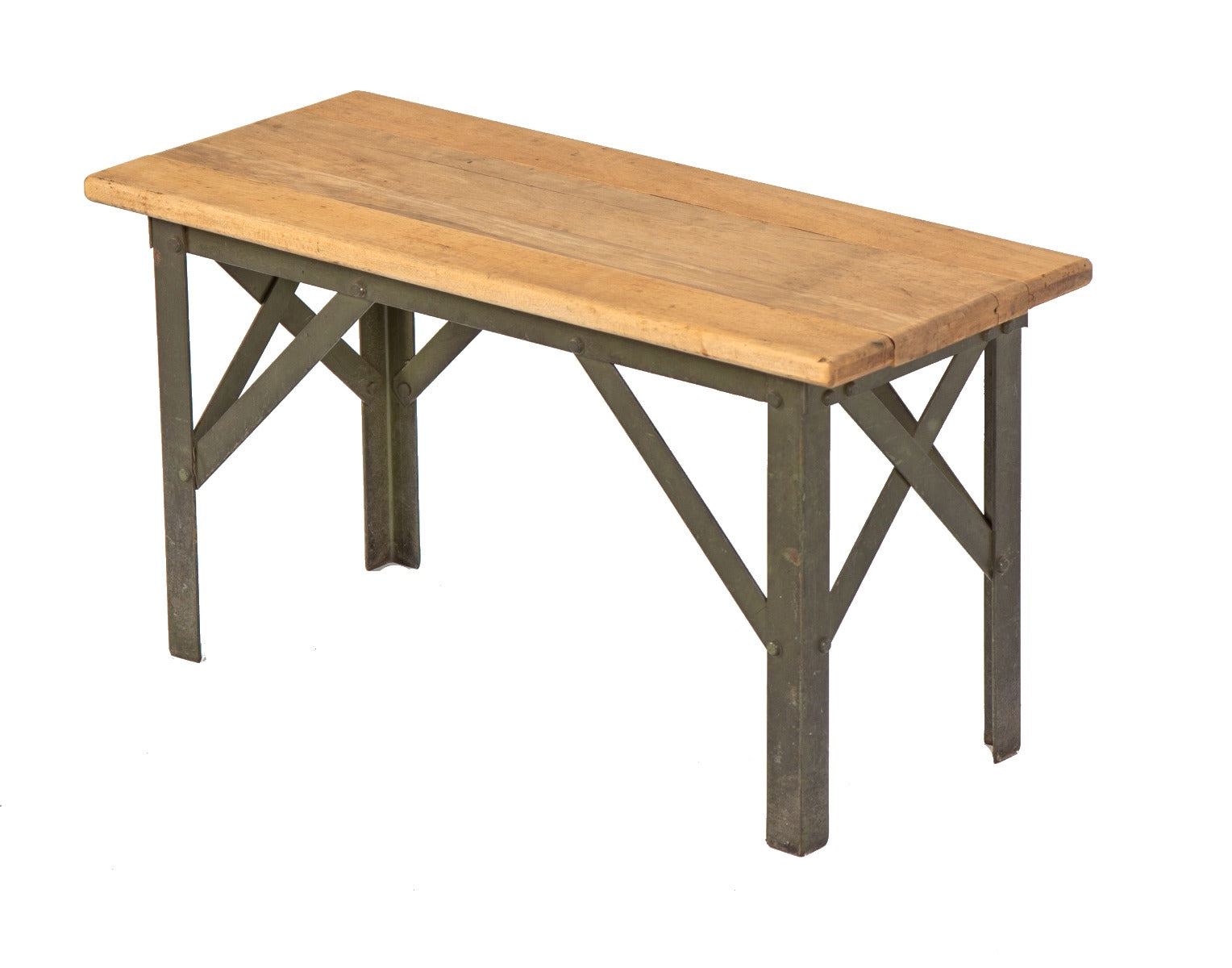 multi-purpose diminutive vintage american industrial four-legged pollard brothers bench or side table