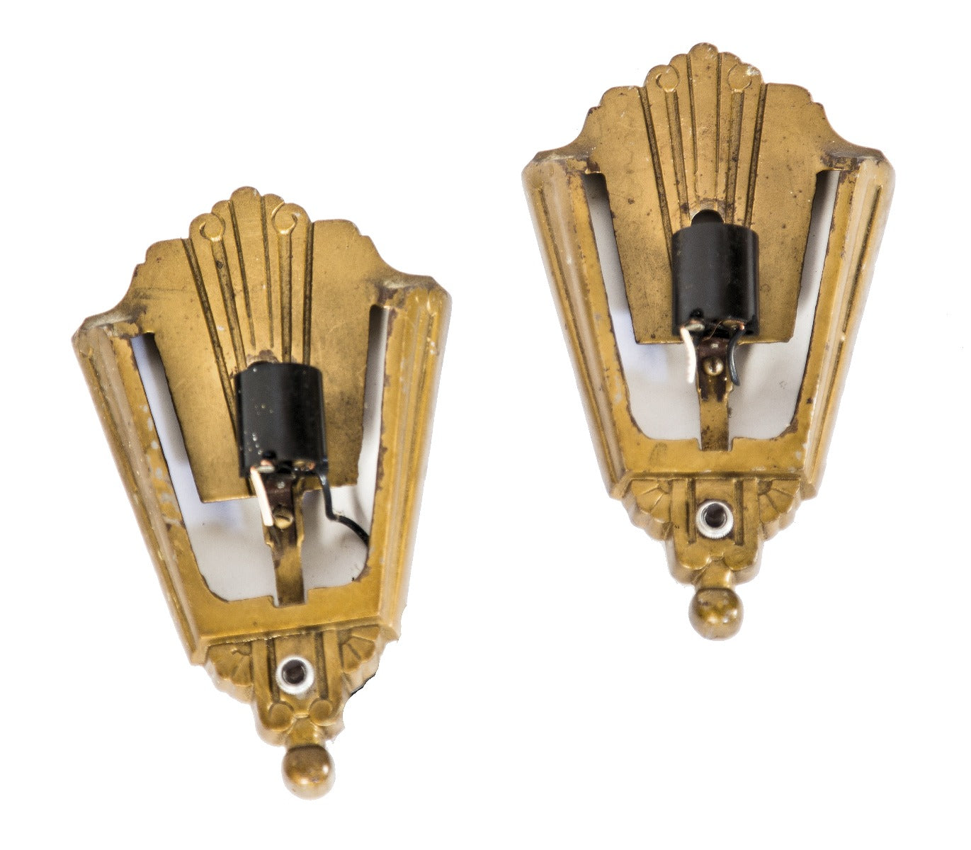 matching set of original american depression-era art deco salvages chicago slip shade wall sconce fixtures