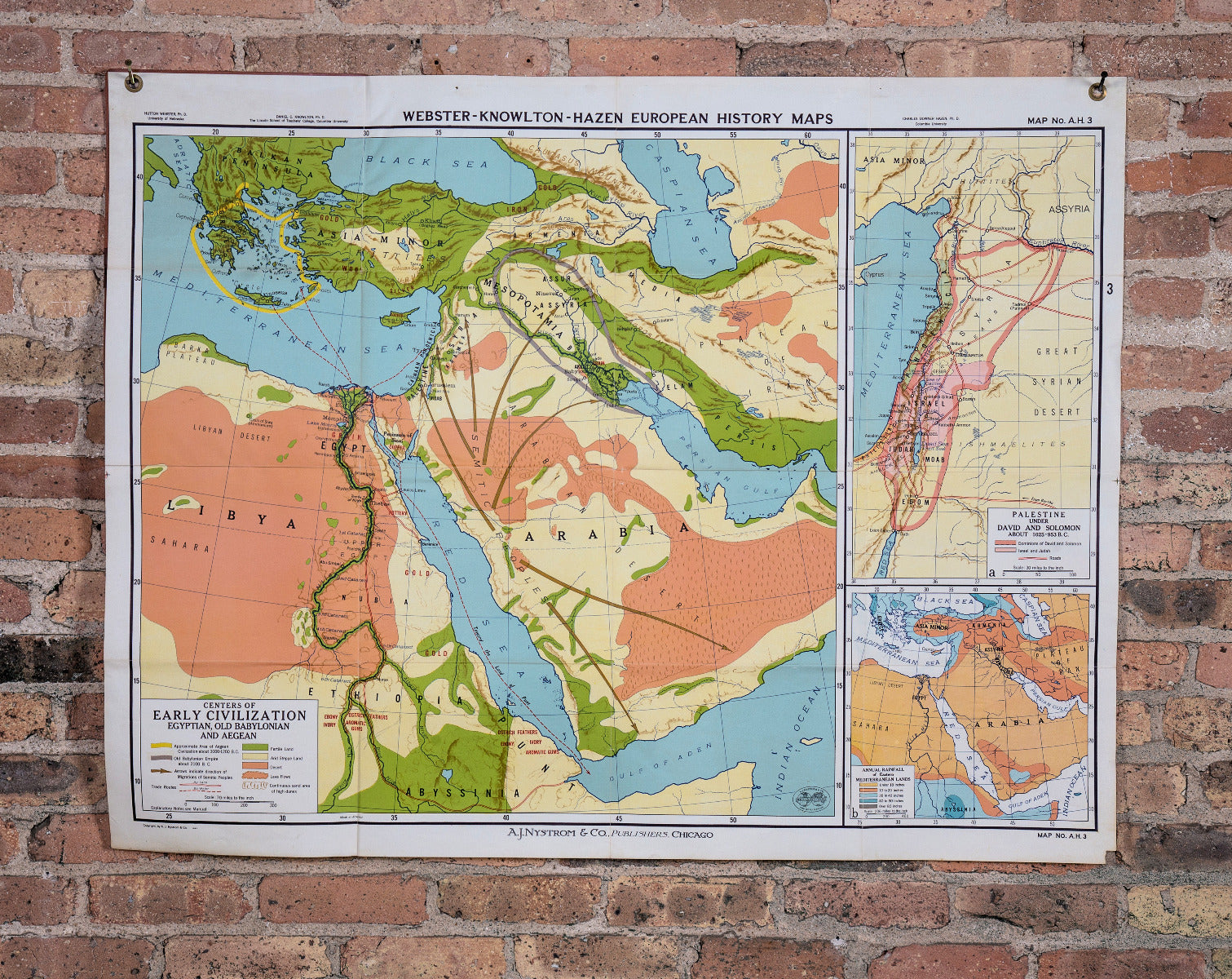 highly sought after all original salvaged chicago "centers of early civilization" oversized a.j. nystrom school map