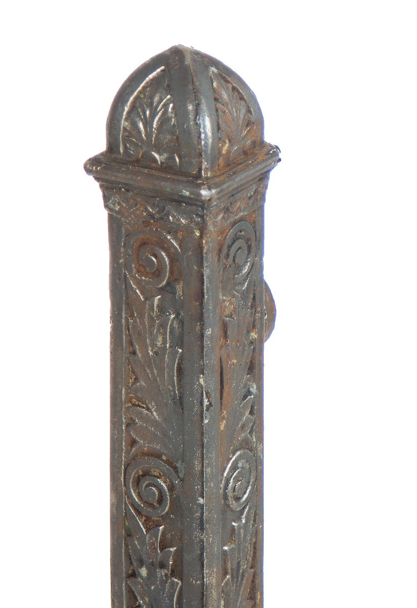 one of two matching late 19th century antique american salvaged chicago ornamental cast iron exterior newel posts