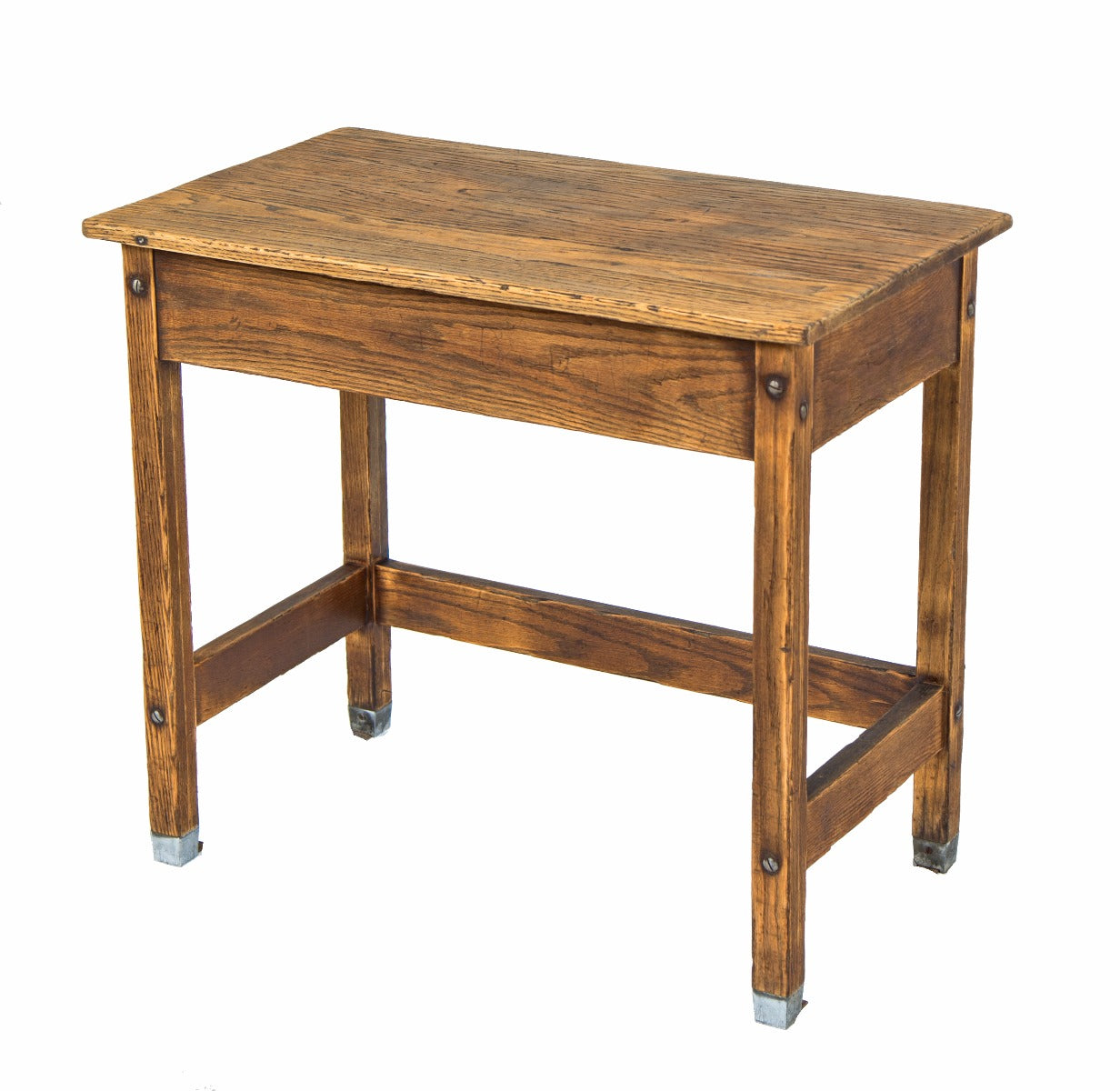 exceptional early 20th century refinished solid oak wood salvaged chicago school laboratory table with cast iron shoes