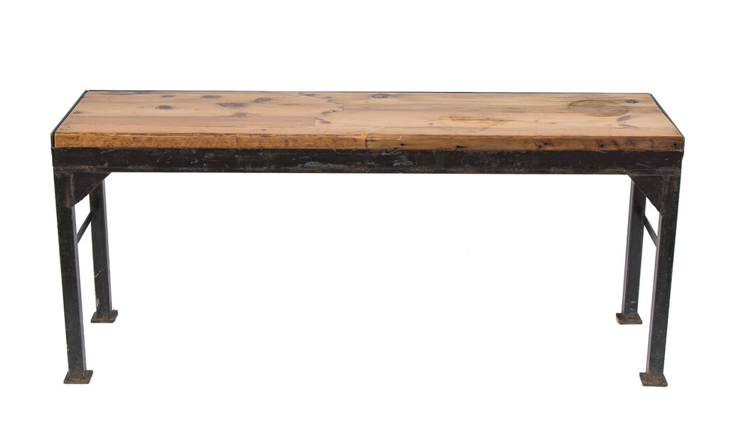 vintage american industrial low-lying custom-built side table or workbench salvaged from an indiana prison