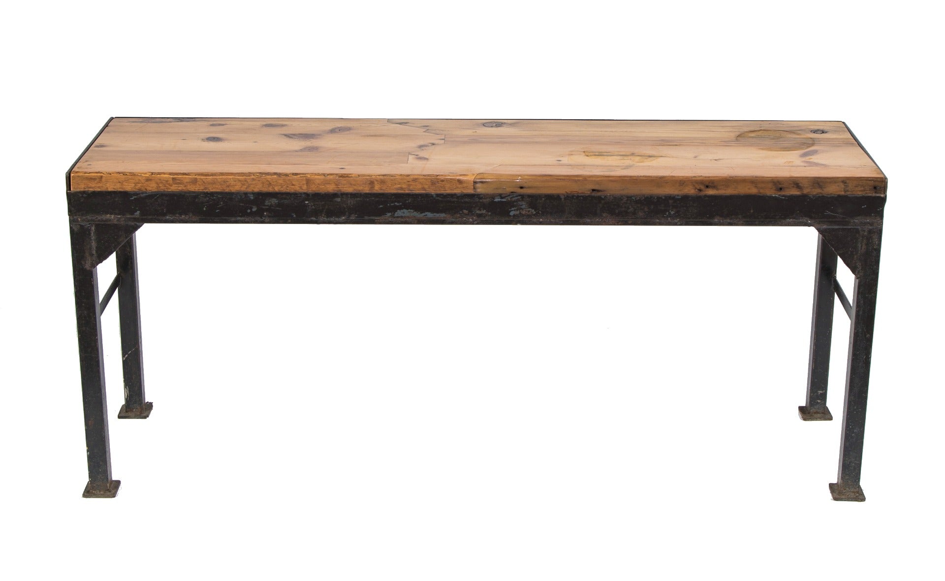 vintage american industrial low-lying custom-built side table or workbench salvaged from an indiana prison