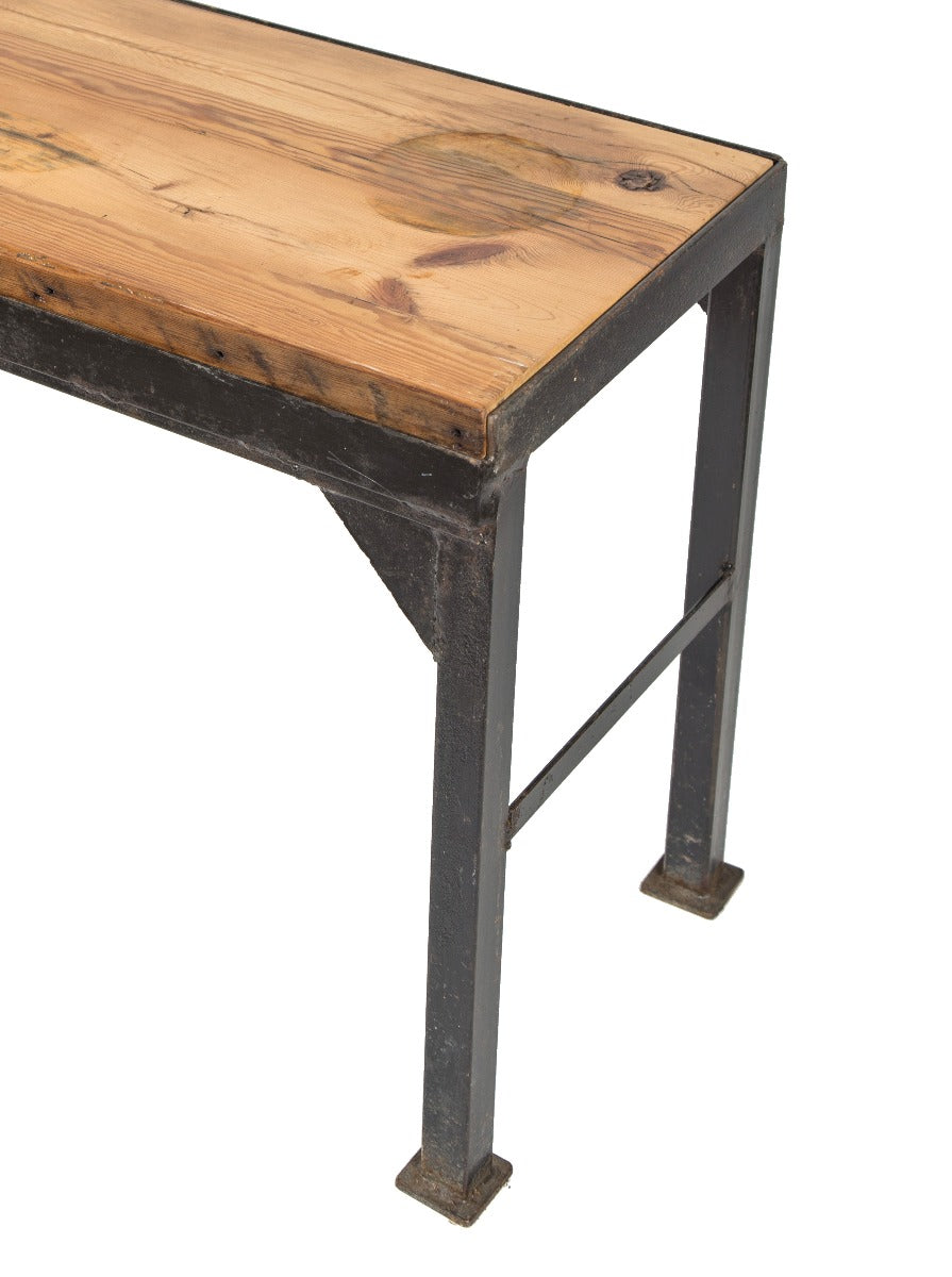 vintage american industrial low-lying custom-built side table or workbench salvaged from an indiana prison