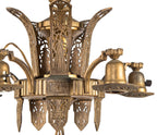 impressive all original interior residential five-light american art deco style ceiling fixture with old gold finish