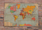 rare all original oversized salvaged chicago public school world map featuring railroad, steamship, and airway routes