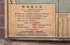 rare all original oversized salvaged chicago public school world map featuring railroad, steamship, and airway routes