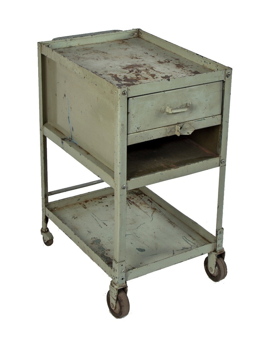 fully functional salvaged chicago factory machine shop mobile tool cart or stand with single pull-out drawer