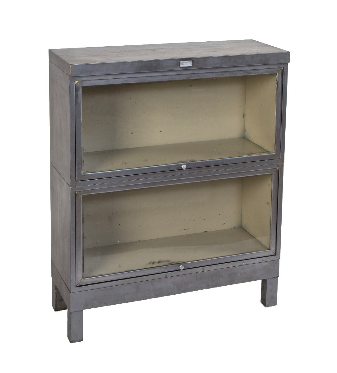 hard to find vintage american industrial salvaged chicago office building freestanding brushed metal barrister bookcase
