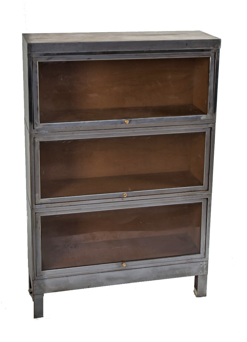 refinished c. 1930's american depression-era antique american industrial salvaged chicago metal barrister bookcase