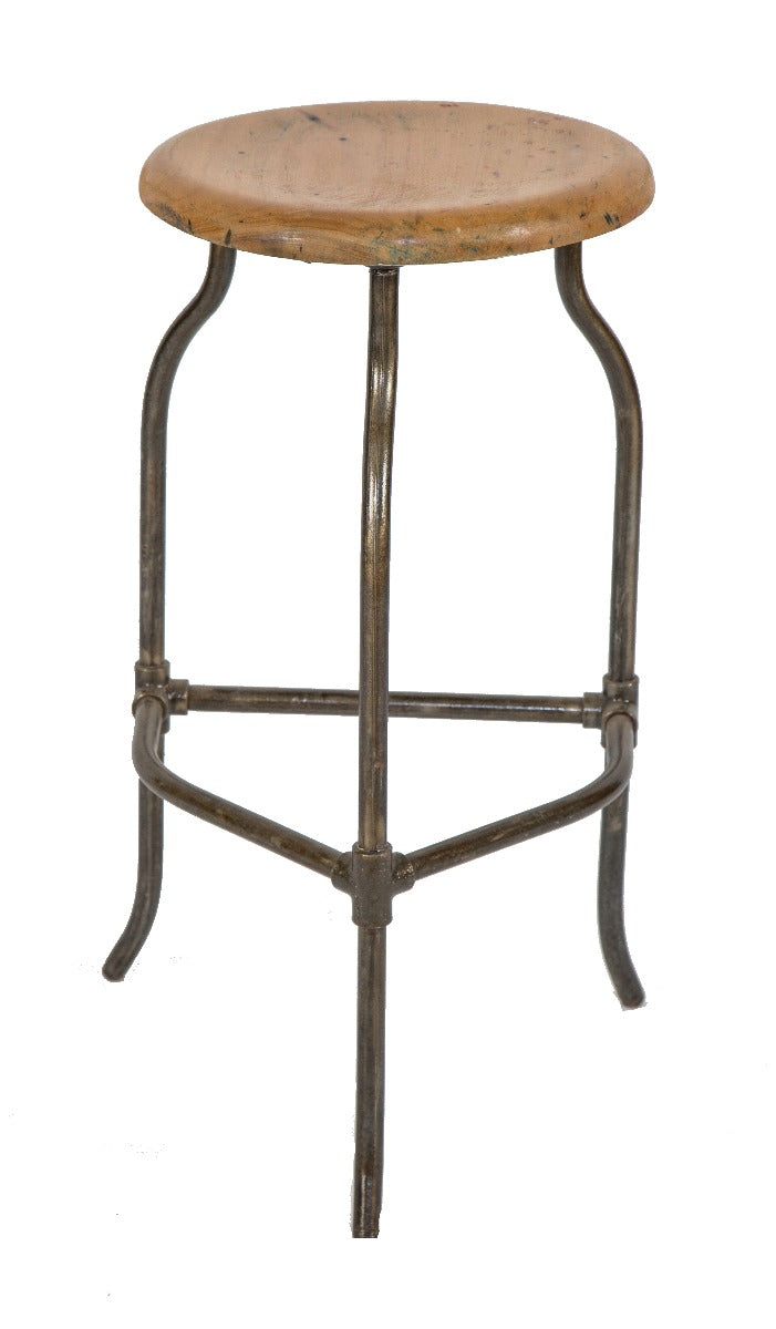 refinished c. 1920's salvaged chicago three-legged steel stationary stool with original wood top
