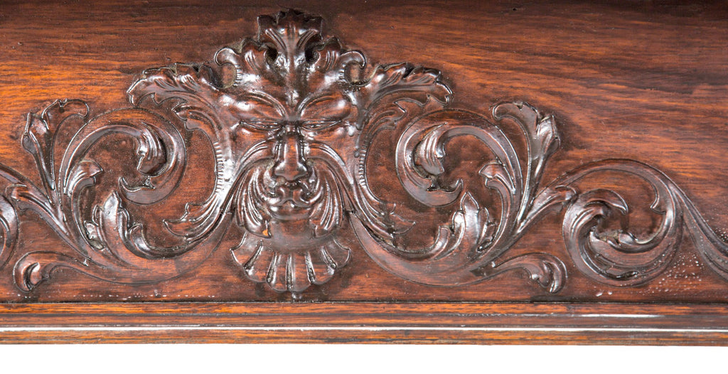impressive original 19th century st. louis mansion fireplace mantel with twisted oak wood columns and grotesque