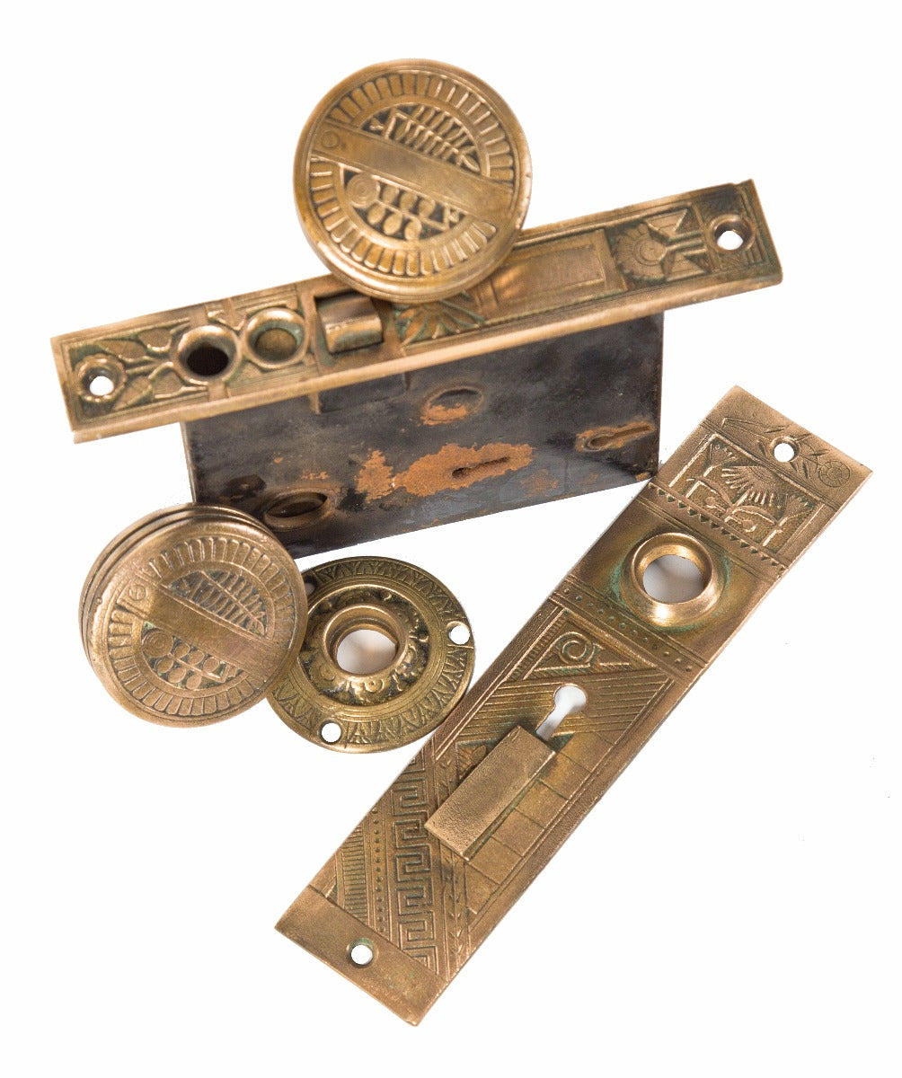 original 19th century salvaged chicago american eastlake style exterior cast brass entrance door hardware