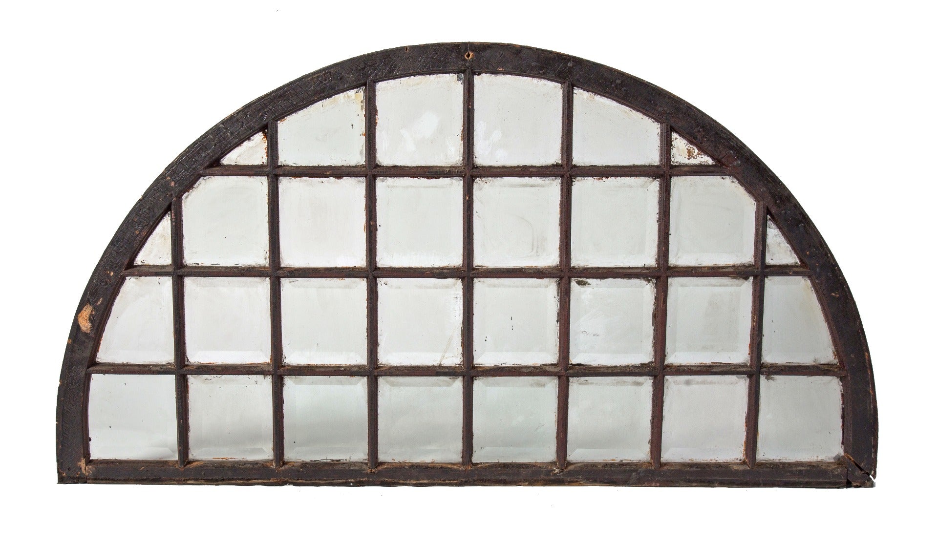 unusual oversized 19th century salvaged chicago interior residential lunette transom window with clear beveled edge panels
