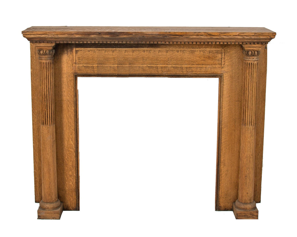 highly desirable 19th century american victorian-era quartered oak wood interior residential fireplace mantel with fluted columns