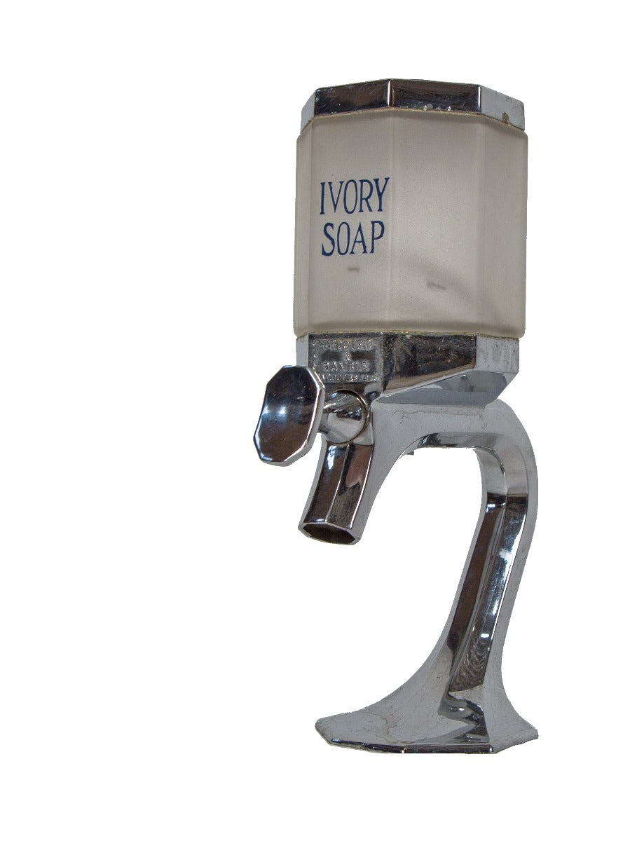 all original "new old stock" vintage american art deco "ivory soap" fluid dispenser with faceted glass reservoir