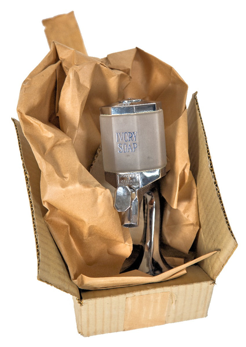 all original "new old stock" vintage american art deco "ivory soap" fluid dispenser with faceted glass reservoir