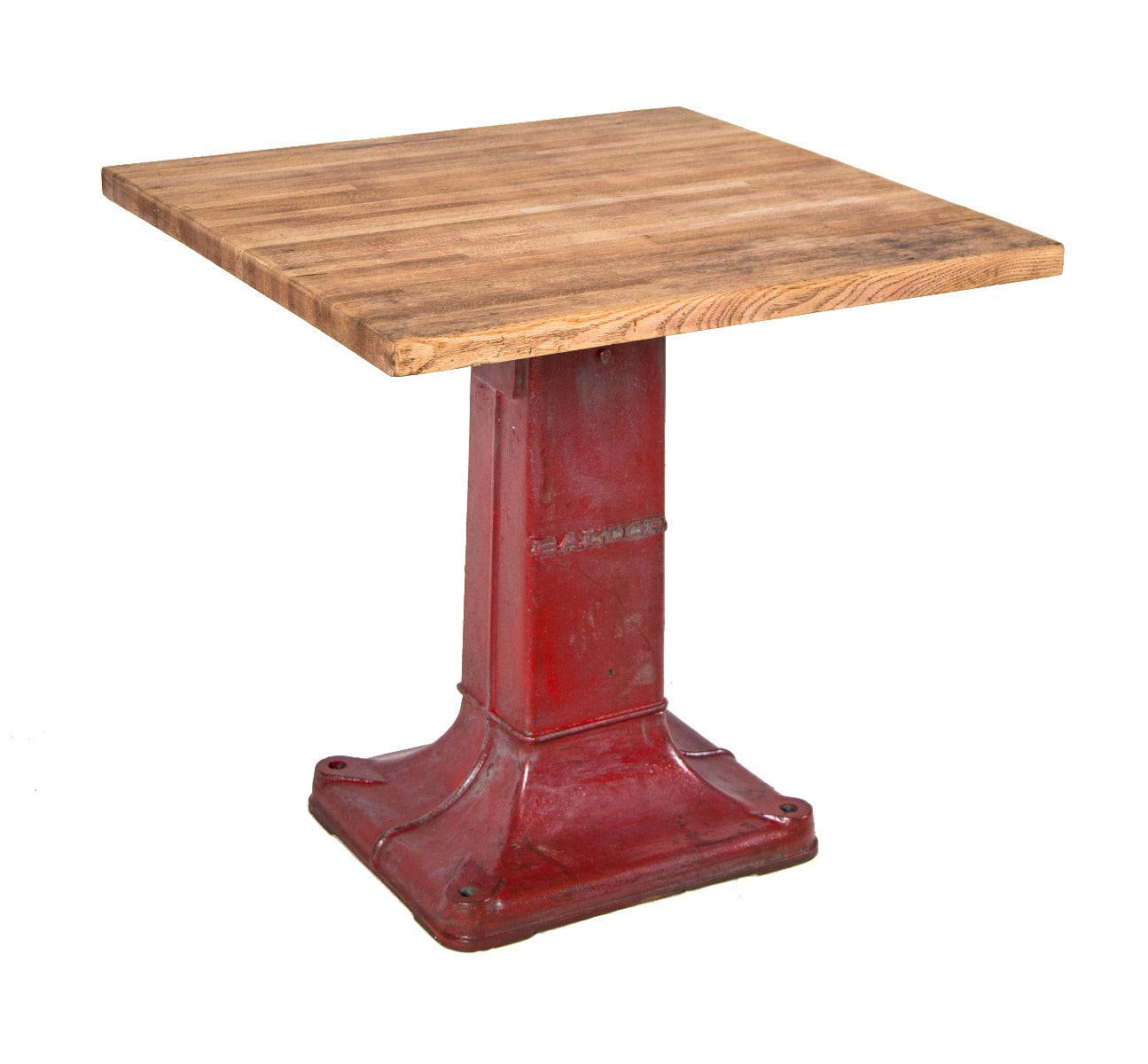 repurposed vintage american industrial salvaged chicago grinding machine base with newly added oak wood tabletop