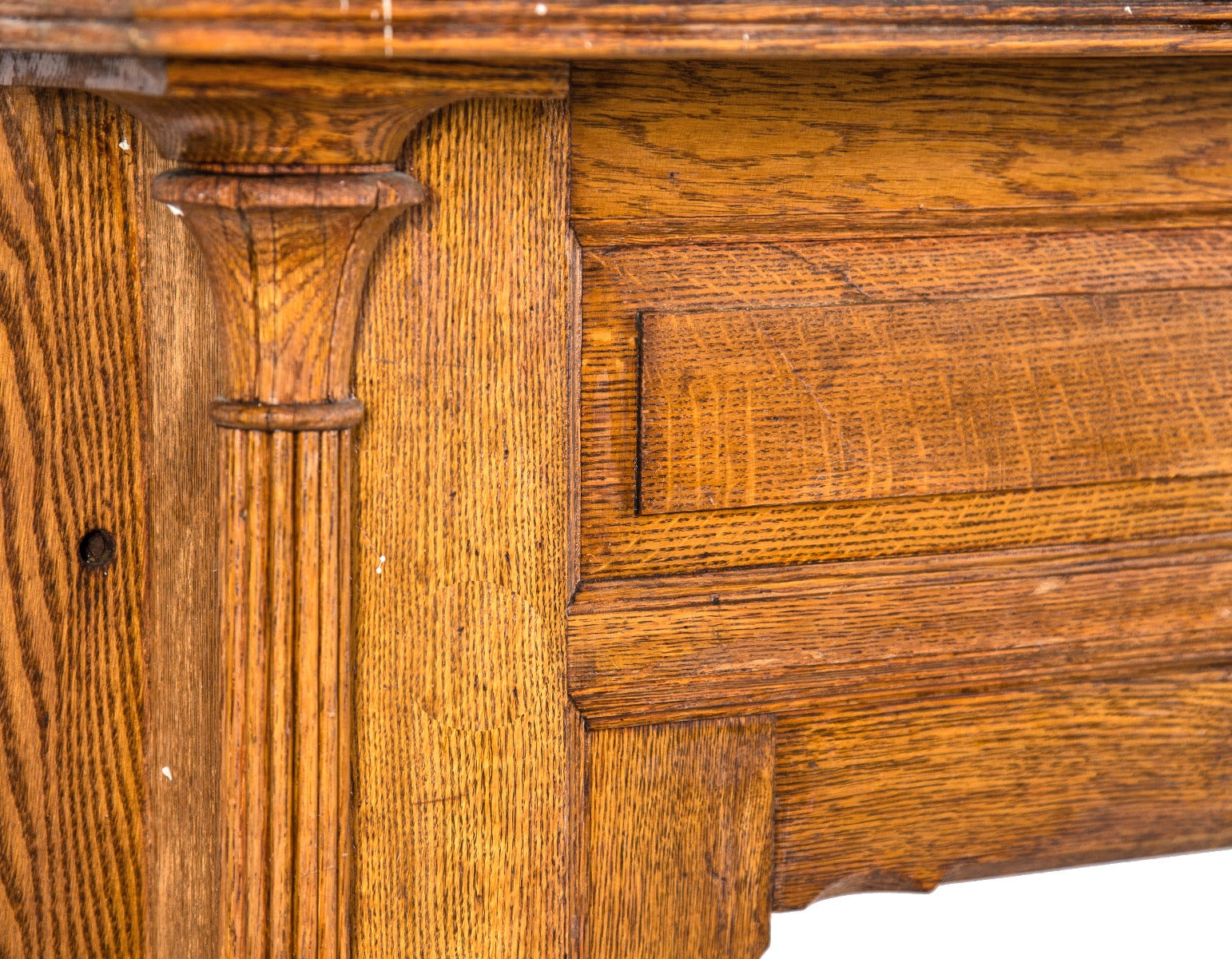 original c. 1880's antique american victorian-era salvaged chicago quartered oak wood residential fireplace mantel