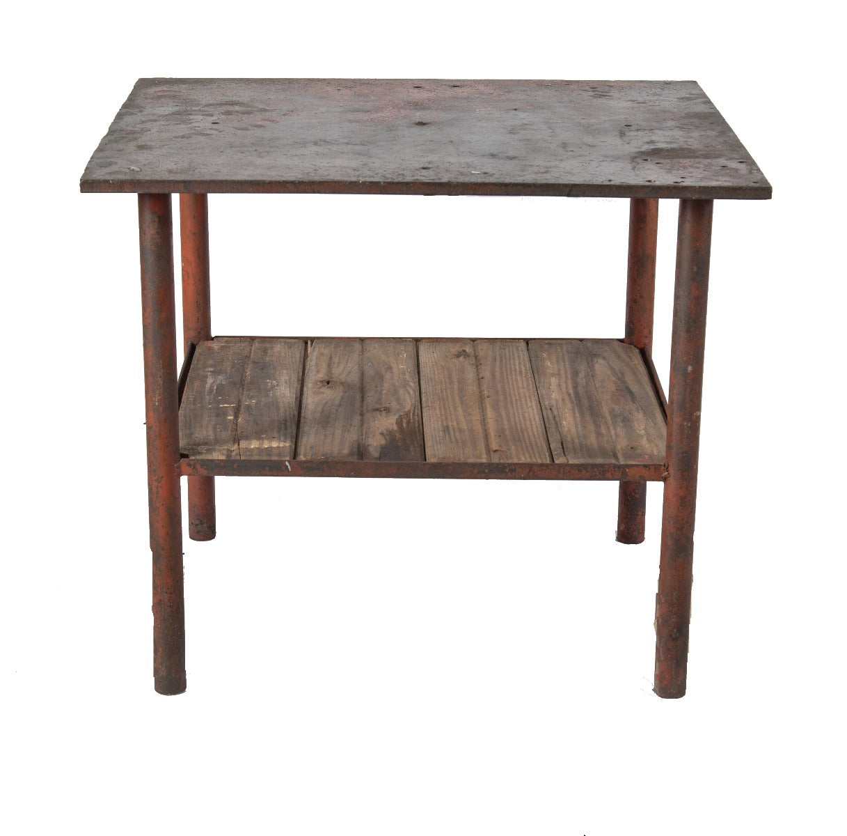 early 20th century salvaged chicago worn and weathered american industrial factory welding bench with sold steel tabletop