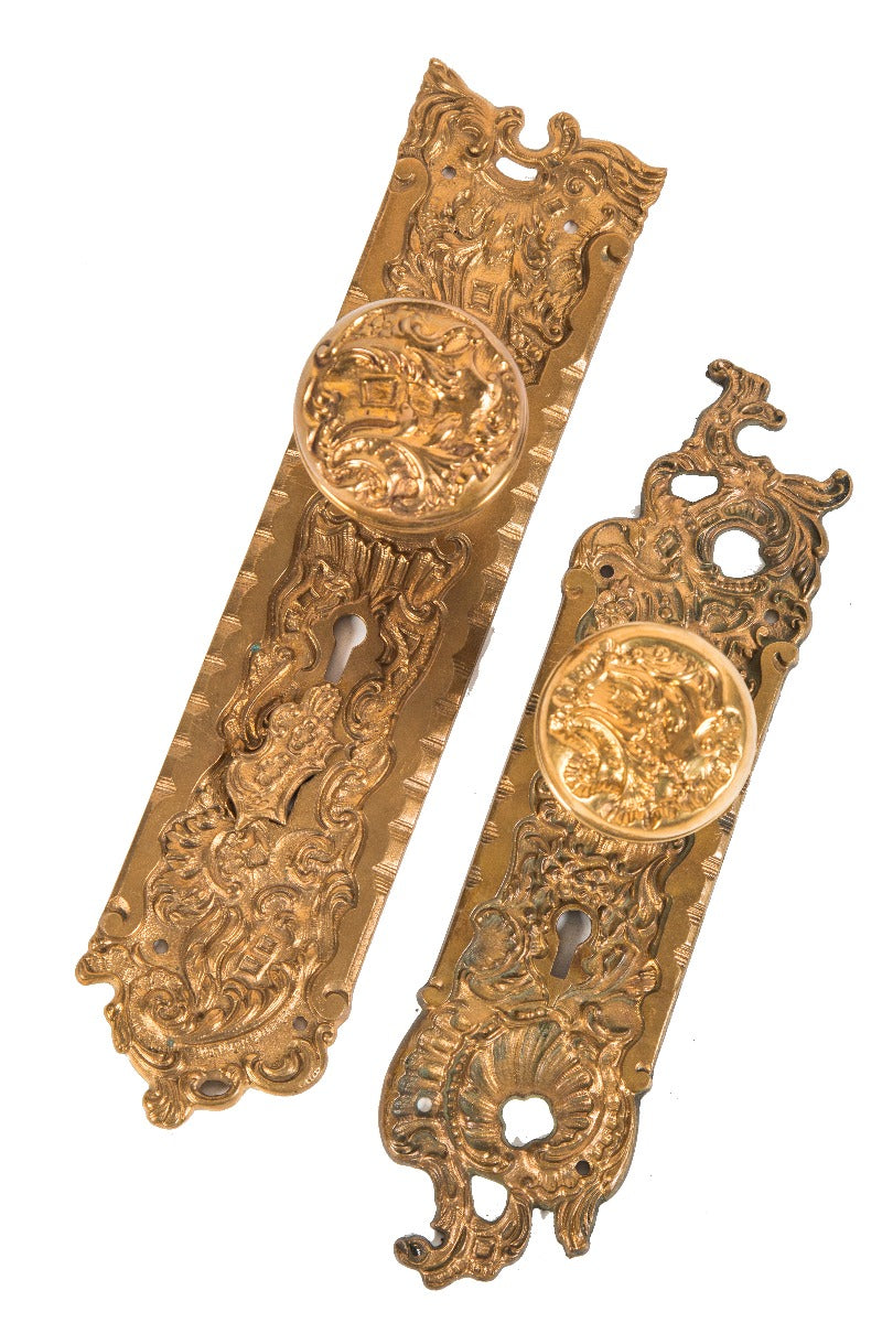 original late 19th or early 20th century rococo style ornamental cast bronze salvaged chicago residential door hardware