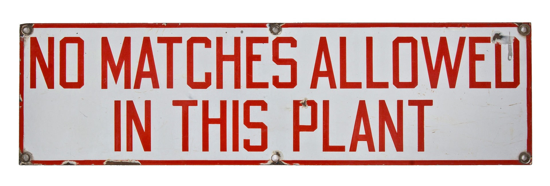single-sided original depression-era salvaged chicago factory "no smoking" sign with bold red lettering