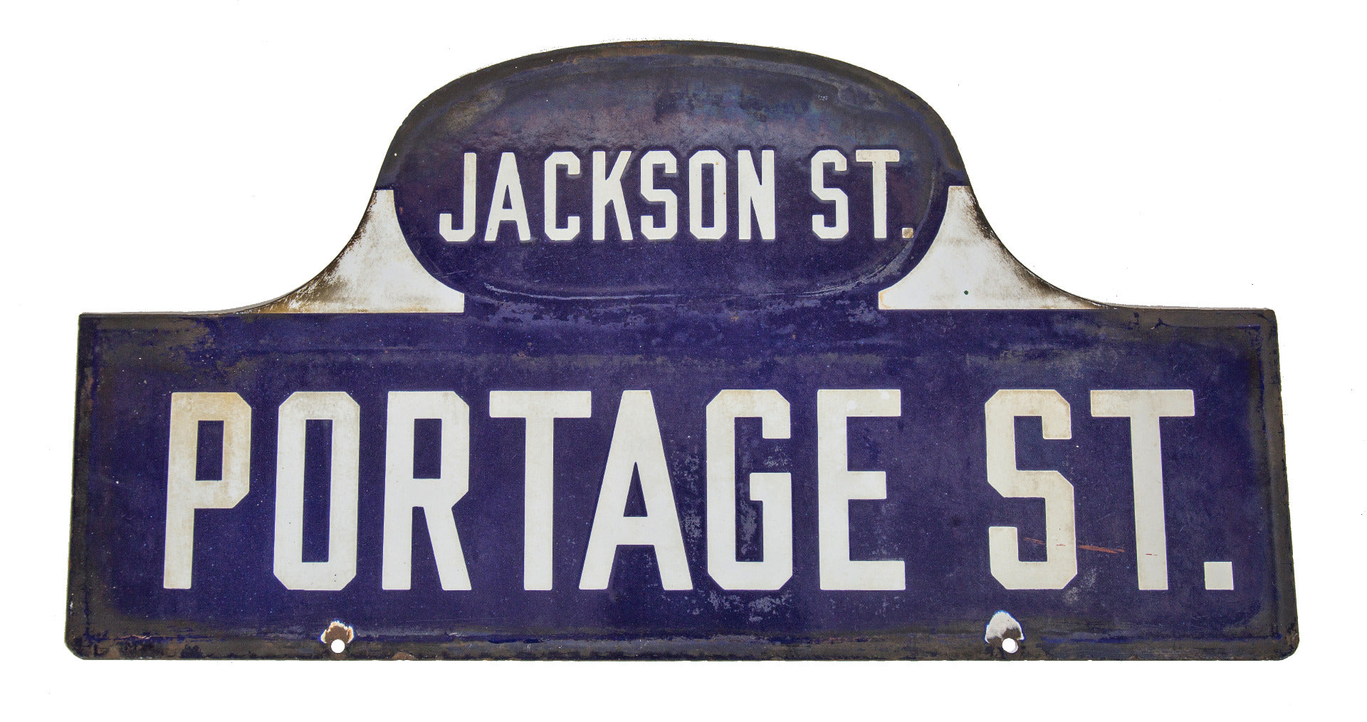 original double-sided cobalt blue antique american porcelain enameled "humpback" city street sign