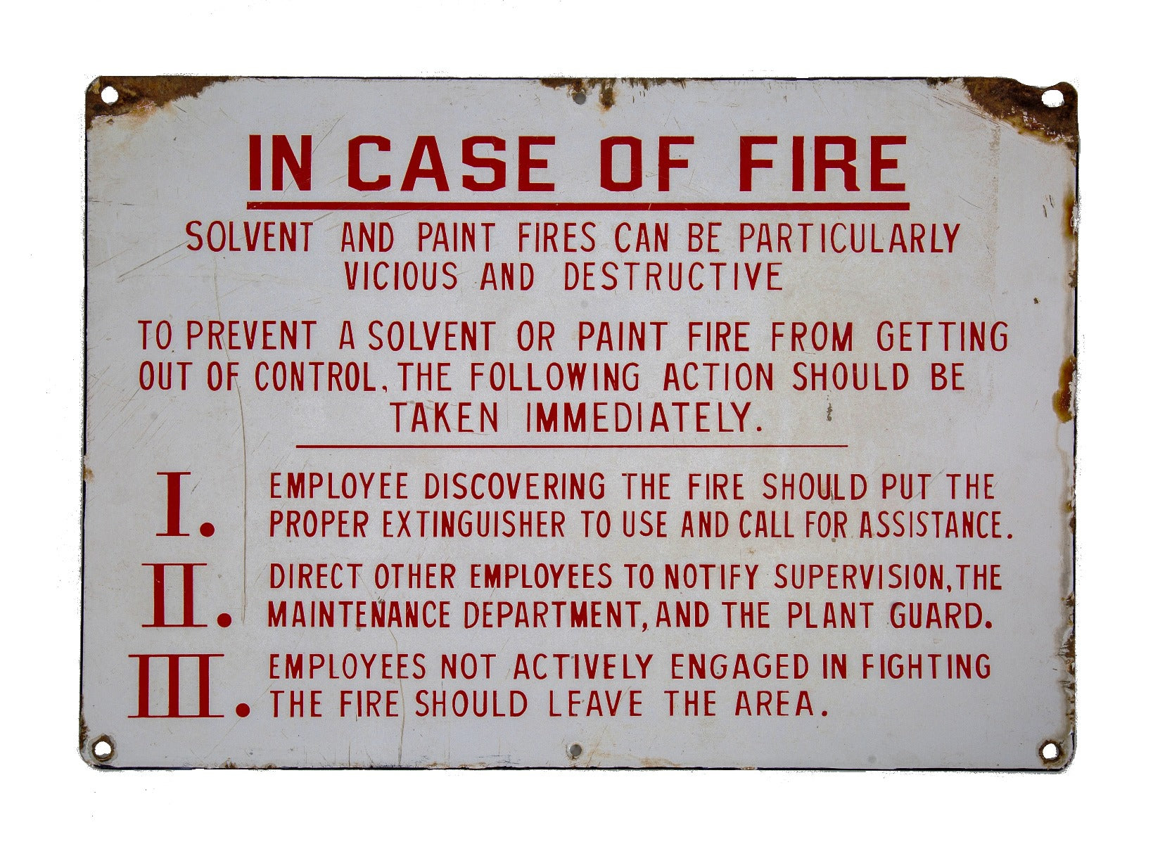 rare early 20th century salvaged chicago chicago factory paint shop "in case of fire" porcelain enameled sign