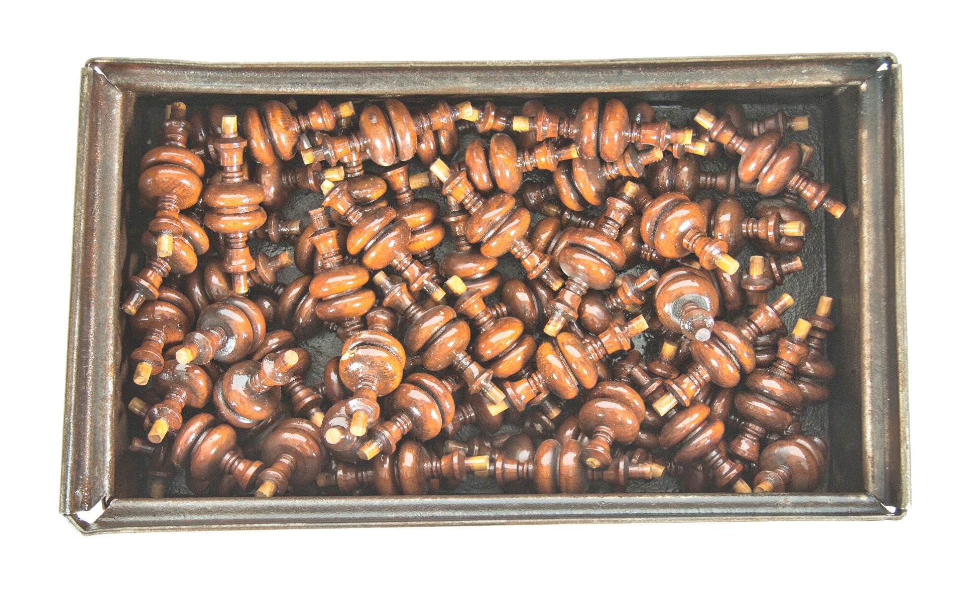 large lot of matching c. 1880's finely made solid cherry wood turned spindles with uniform surface patina