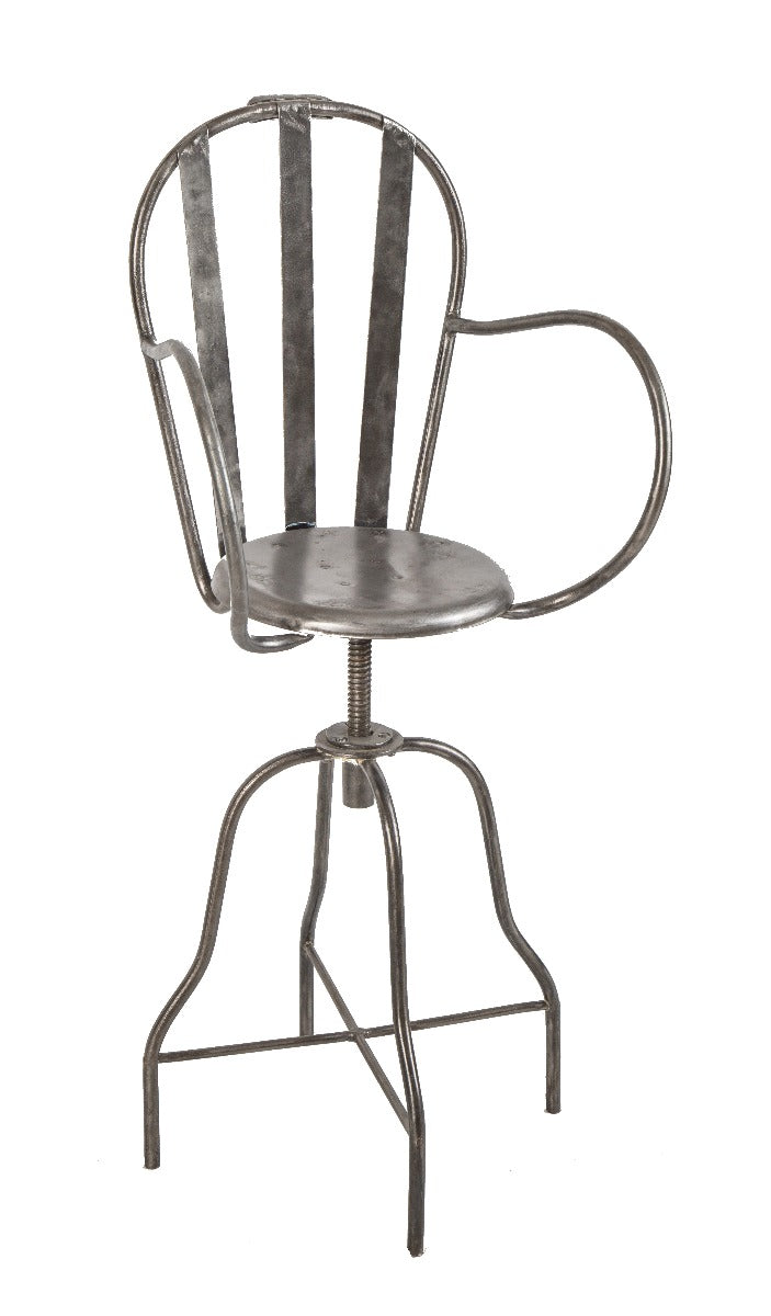 original early 20th century welded joint antique american medical adjustable height hospital examination room swivel chair with armrests and brushed metal finish