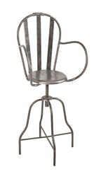 original early 20th century welded joint antique american medical adjustable height hospital examination room swivel chair with armrests and brushed metal finish