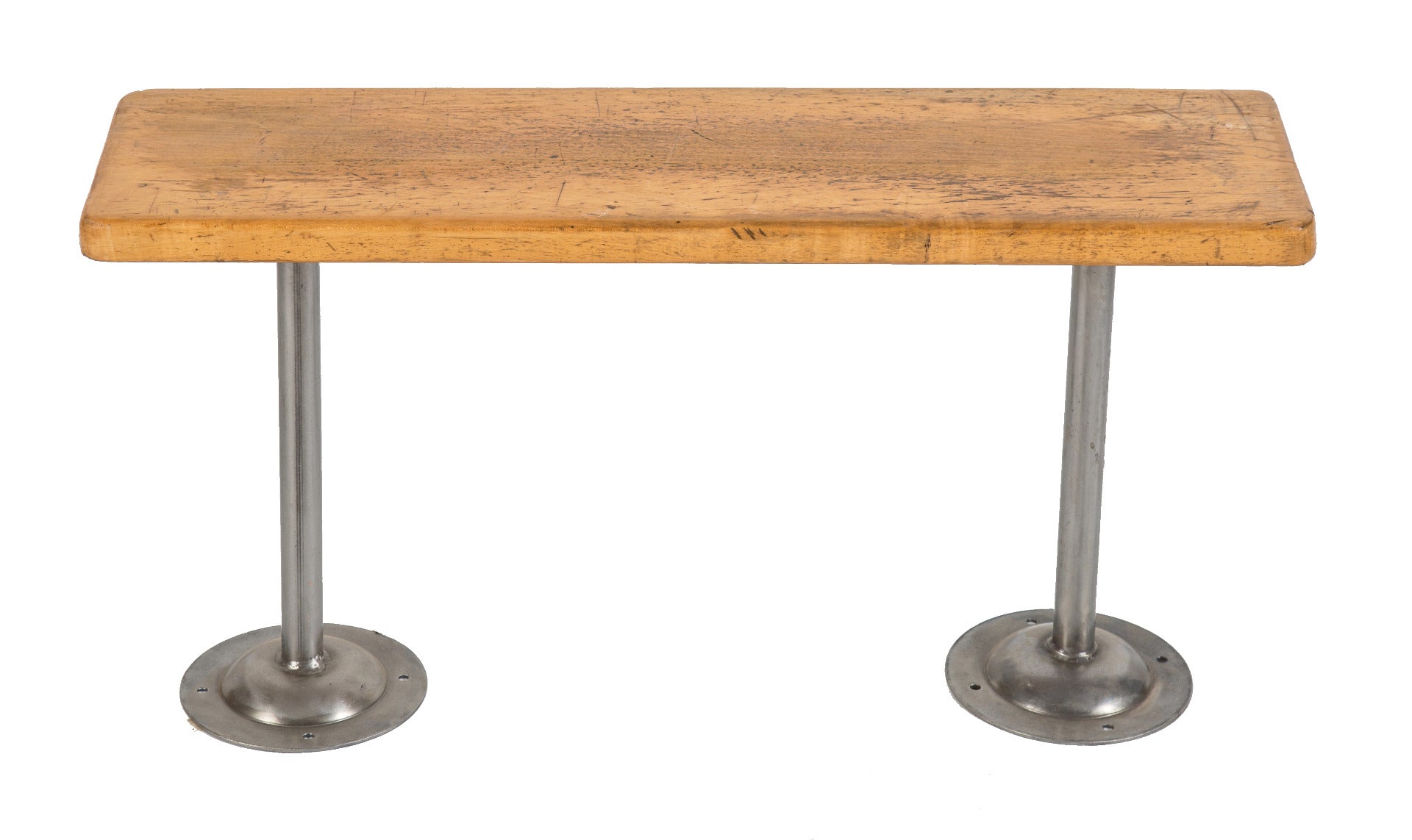 refinished vintage american industrial salvaged chicago a. finkl steel foundry locker room sitting bench