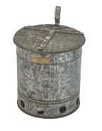 early 20th century salvaged chicago galvanized steel factory oily waste can with hinged lid and perforated bottom