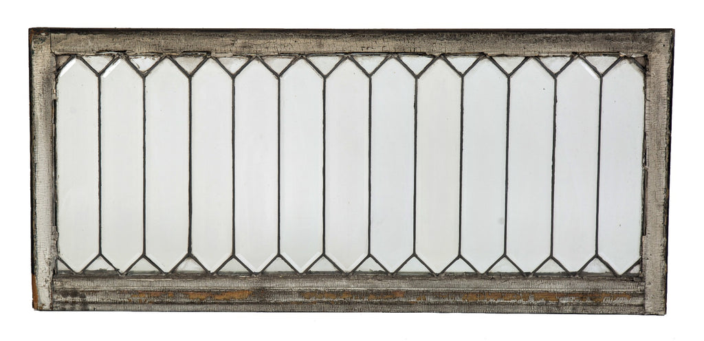 19th century oversized antique american salvaged chicago beveled edge glass "picket fence" transom window with original wood sash frame
