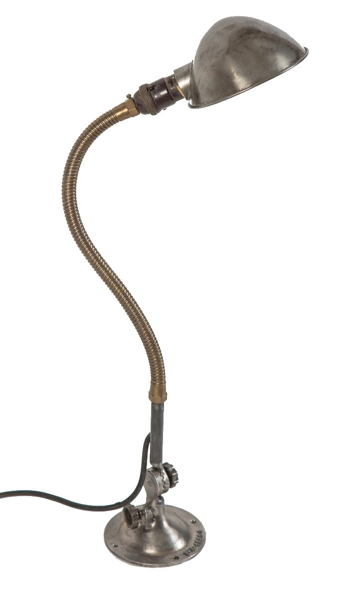 single refinished vintage american industrial adjustable factory machine lamp with rolled rim parabolic shade