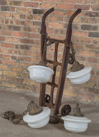lot of four matching early 20th century antique american salvaged chicago interior public school classroom pendant lights with white opalescent shades
