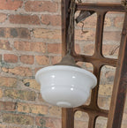 lot of four matching early 20th century antique american salvaged chicago interior public school classroom pendant lights with white opalescent shades