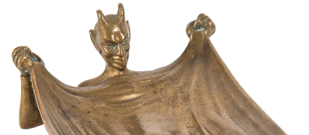 hard to find original nicely aged cast brass satyr victorian calling card tray with nicely aged patina