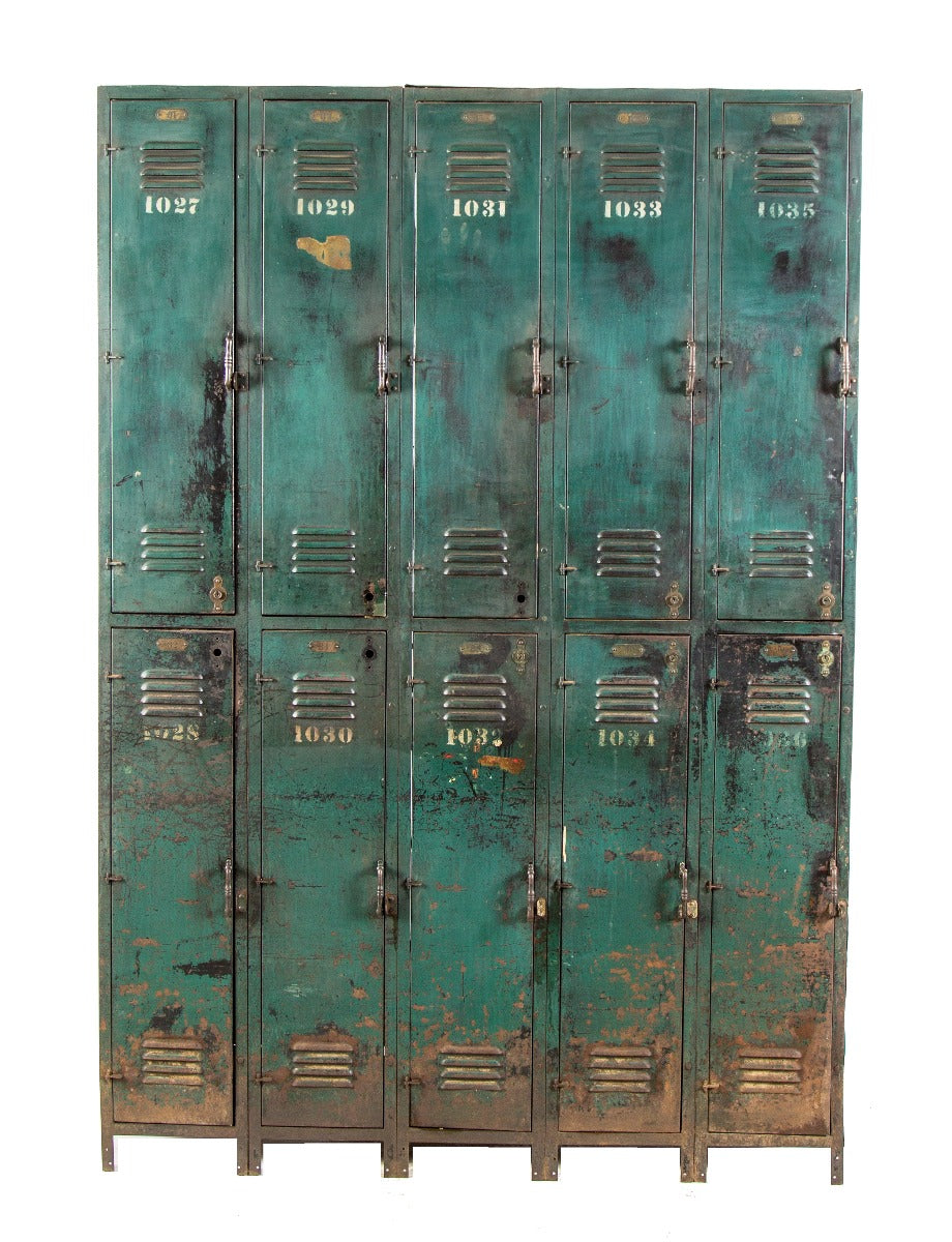 early 20th century hard to find oversized salvaged chicago factory locker with hand-painted numbers on louvered doors