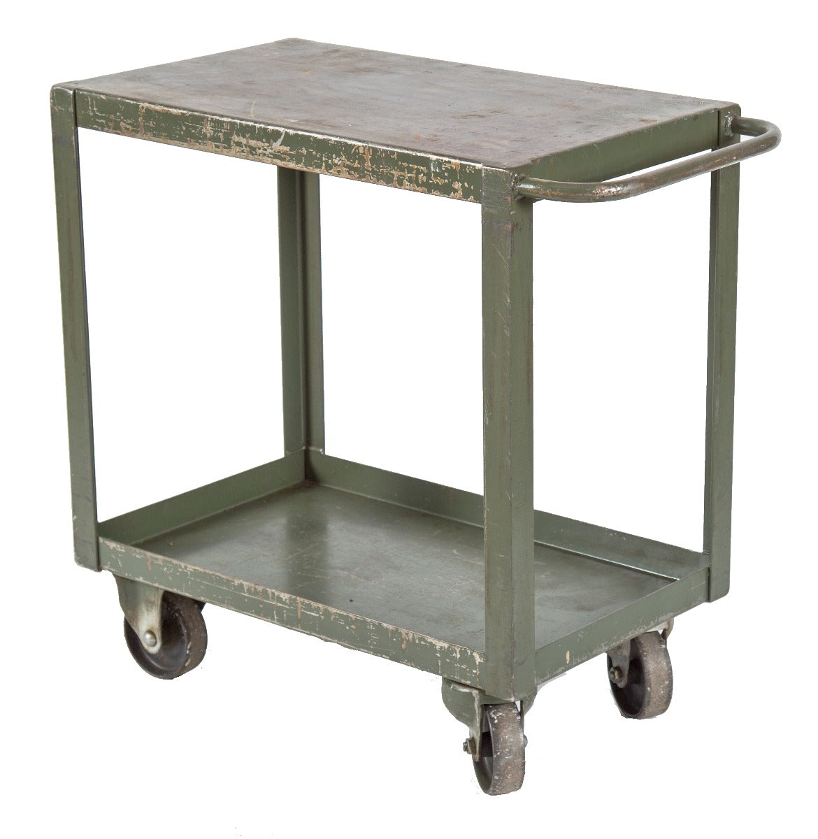 pollard brothers two-tier mobile salvaged chicago vintage industrial machine shop cart with cast iron casters
