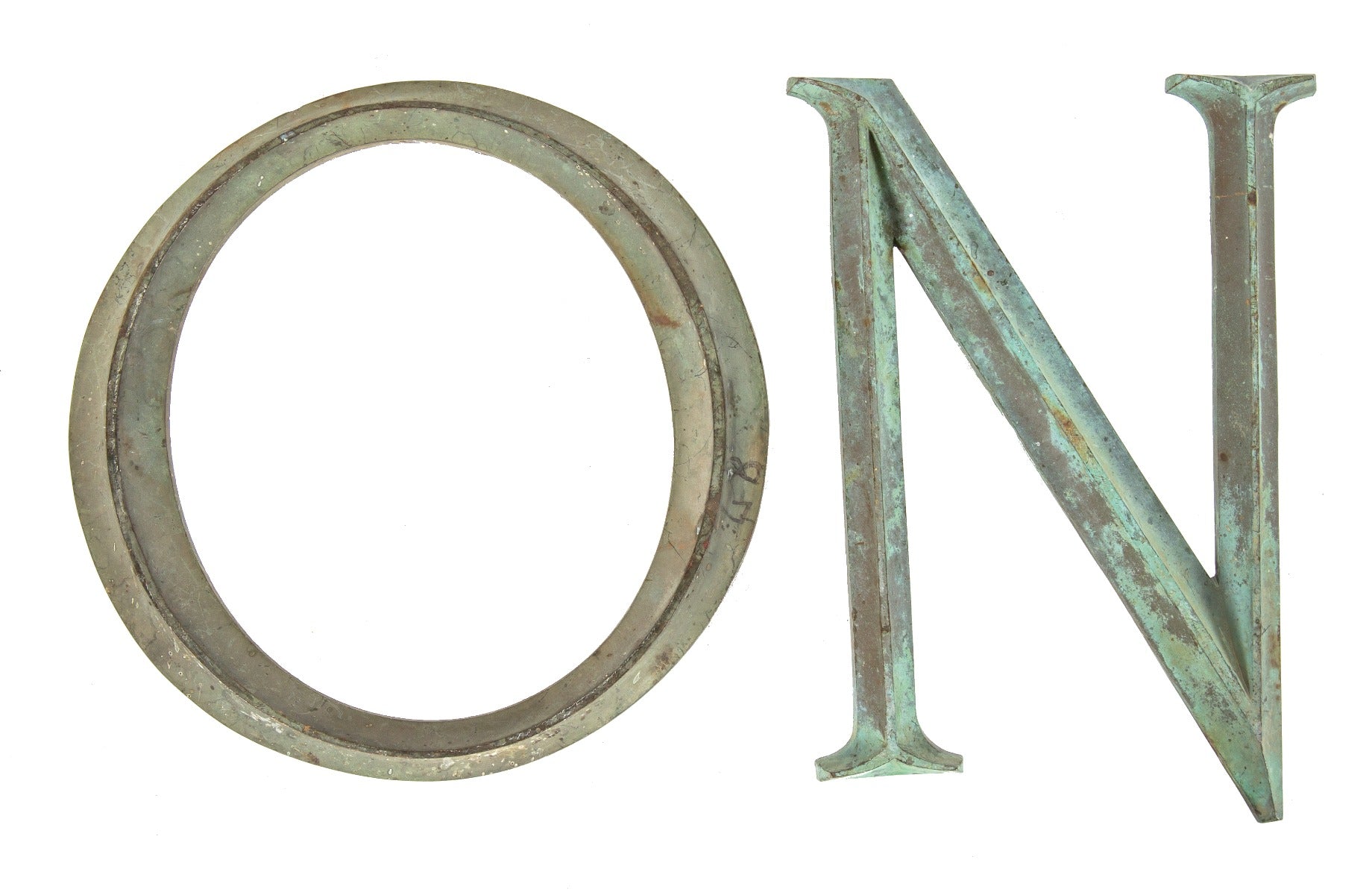 two early 20th century salvaged chicago cast bronze bank building facade letters with nicely aged surface patina