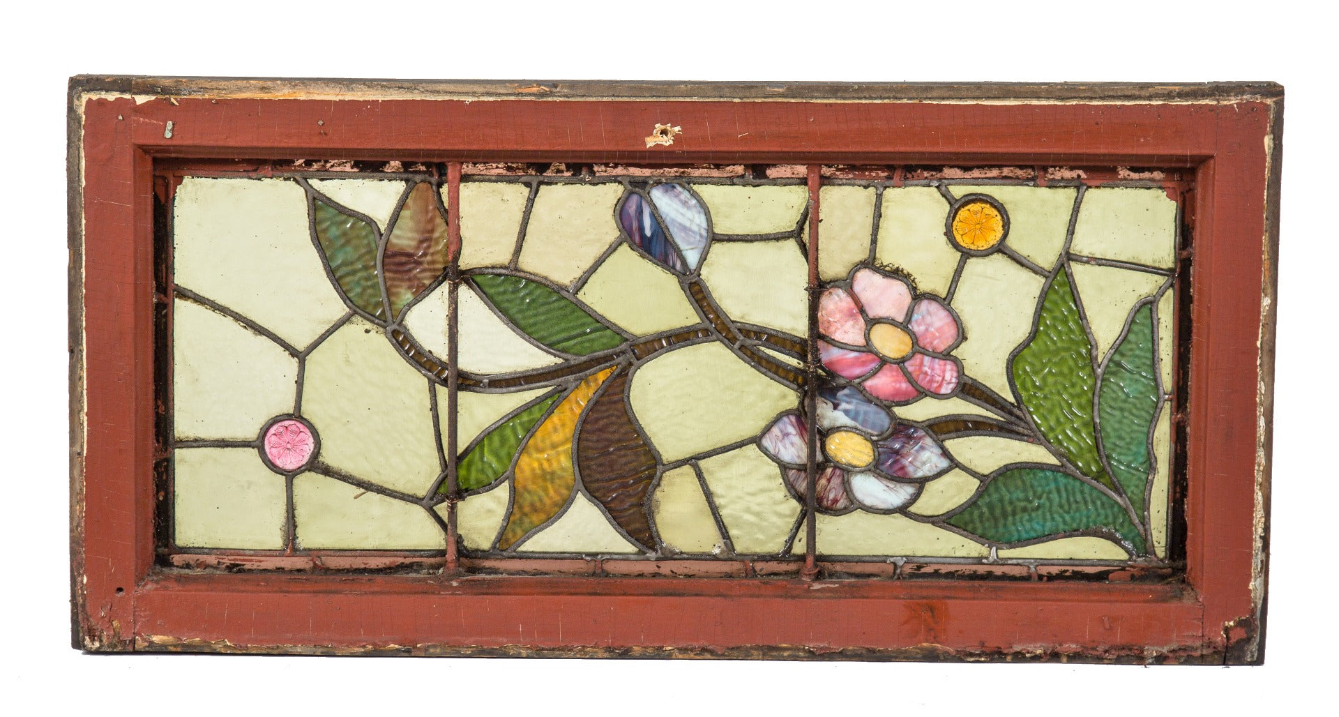one of two nearly identical 19th century victorian era salvaged chicago stained glass residential transom window
