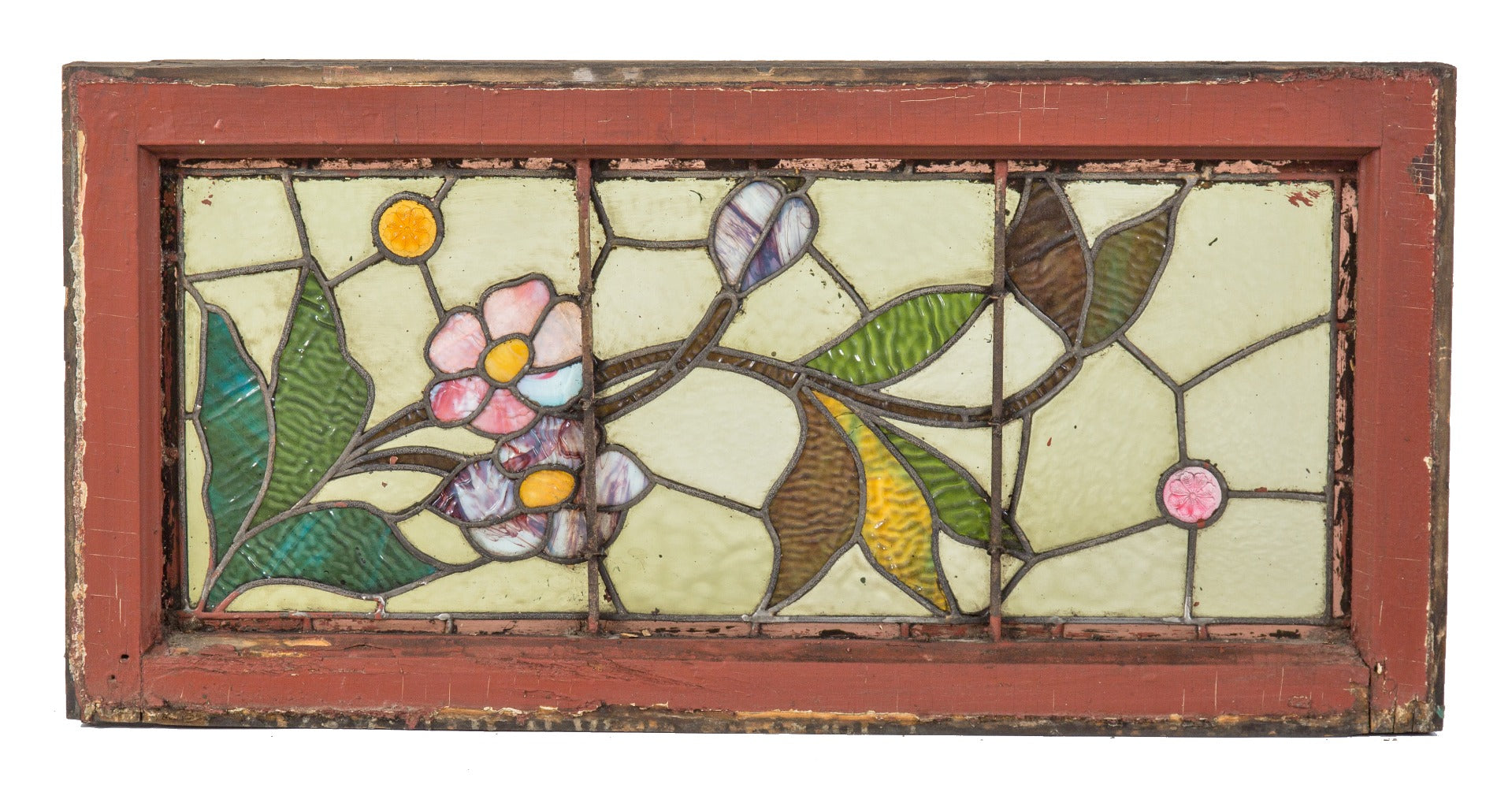 original 1880's intact and structurally sound american victorian era salvaged chicago stained glass transom window