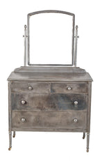 original vintage american industrial brushed and sanded metal simmons dresser with tilting mirror