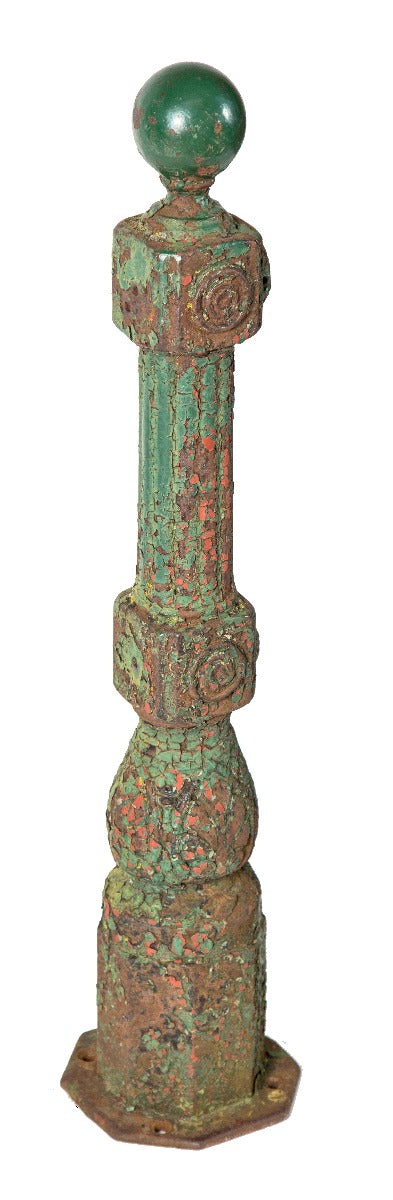 original 1874-78 salvaged chicago freestanding ornamental cast iron exterior residential newel post with ball-top finial