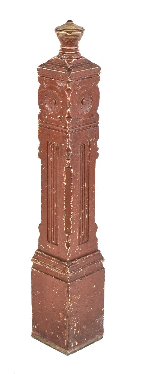 19th century original eastlake style interior residential salvaged chicago solid cherry wood newel post with turned and tapered finial
