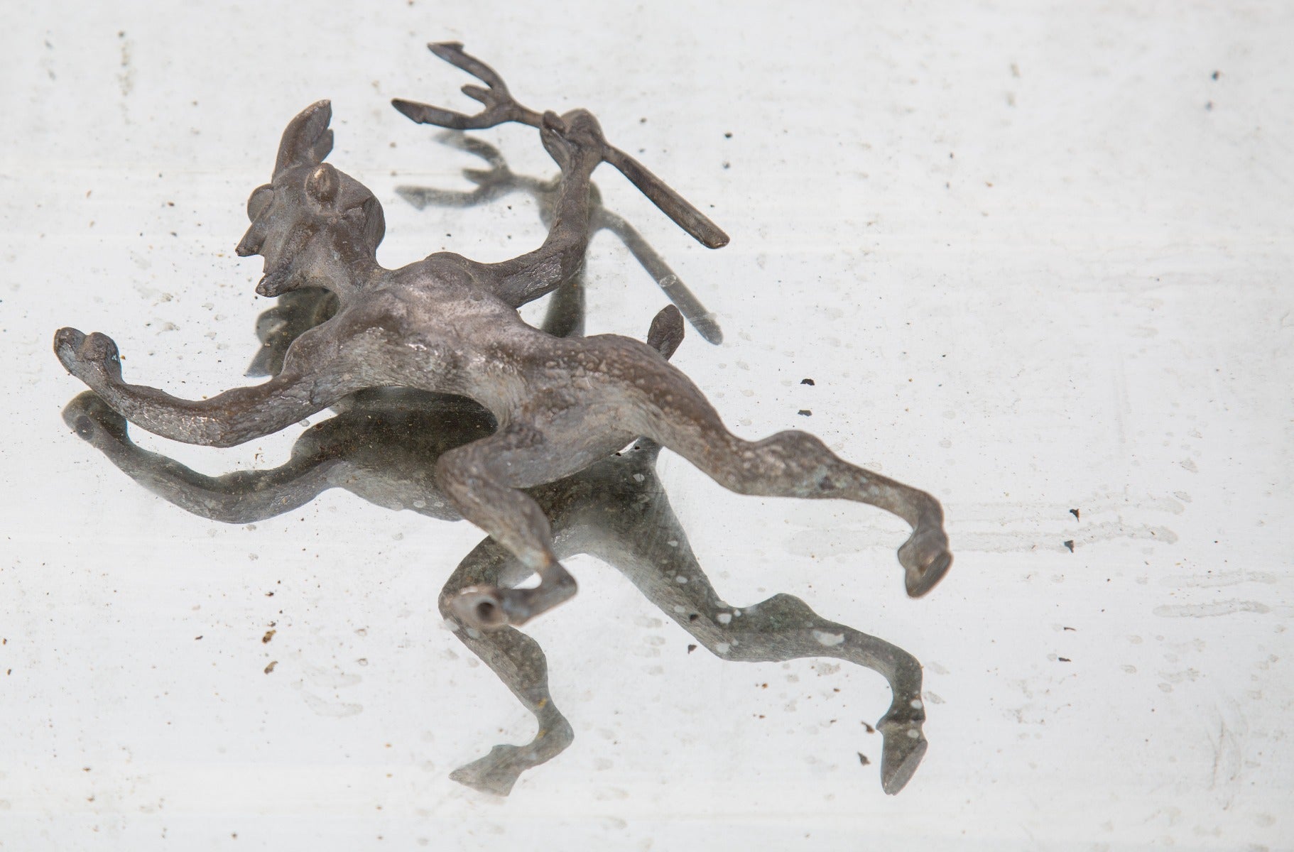 original victorian-era antique american ornamental cast bronze satyr fireplace flue damper pull with oxidized finish