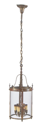 single all original oversized hanging six-light interior convent pendant light with intact clear glass cylindrical-shaped shade
