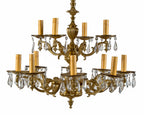 exceptional completely refinished heavy cast brass 12-arm chicago northshore depression-era mansion ceiling fixture